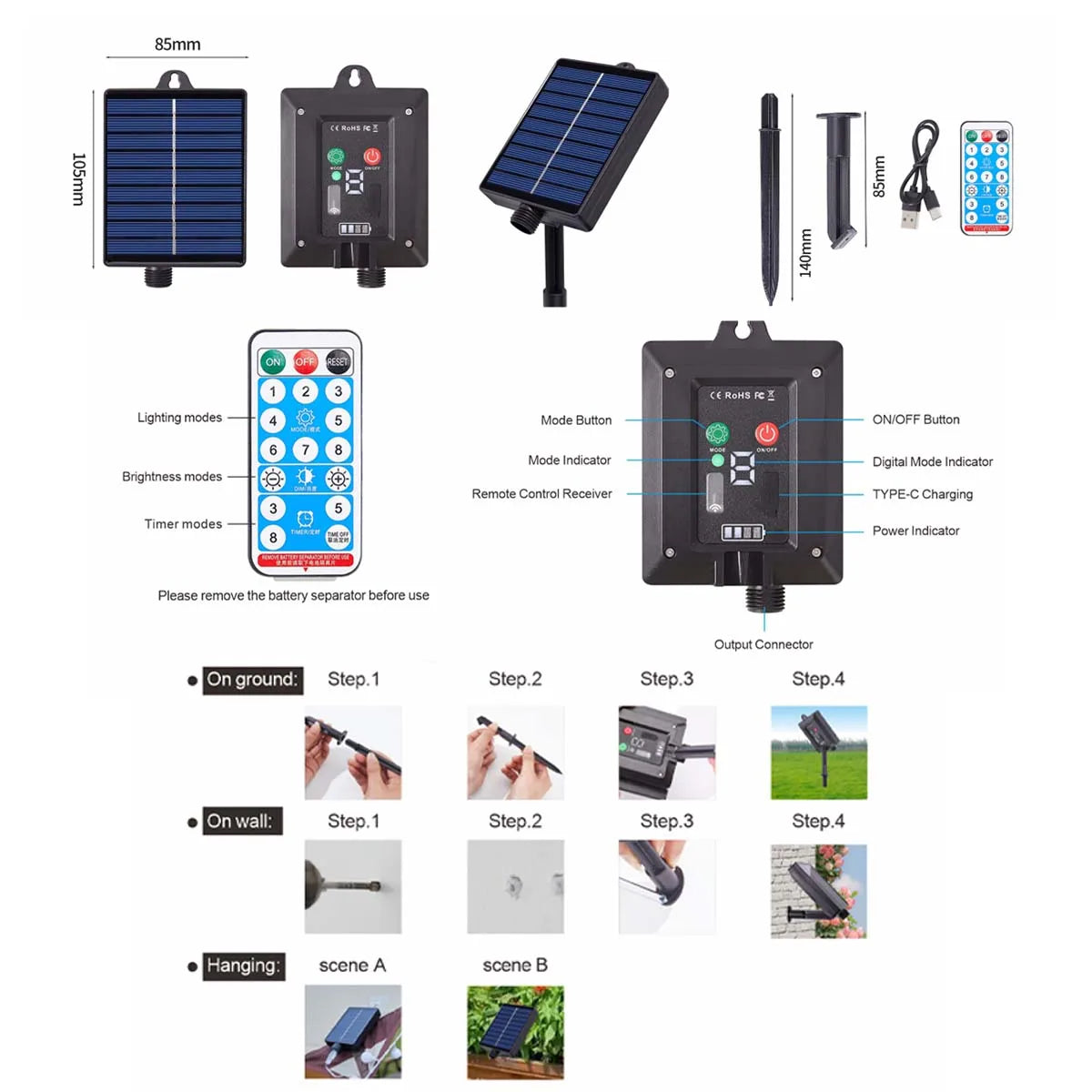 Hanging Solar Fireworks Courtyard Lamps with Remote