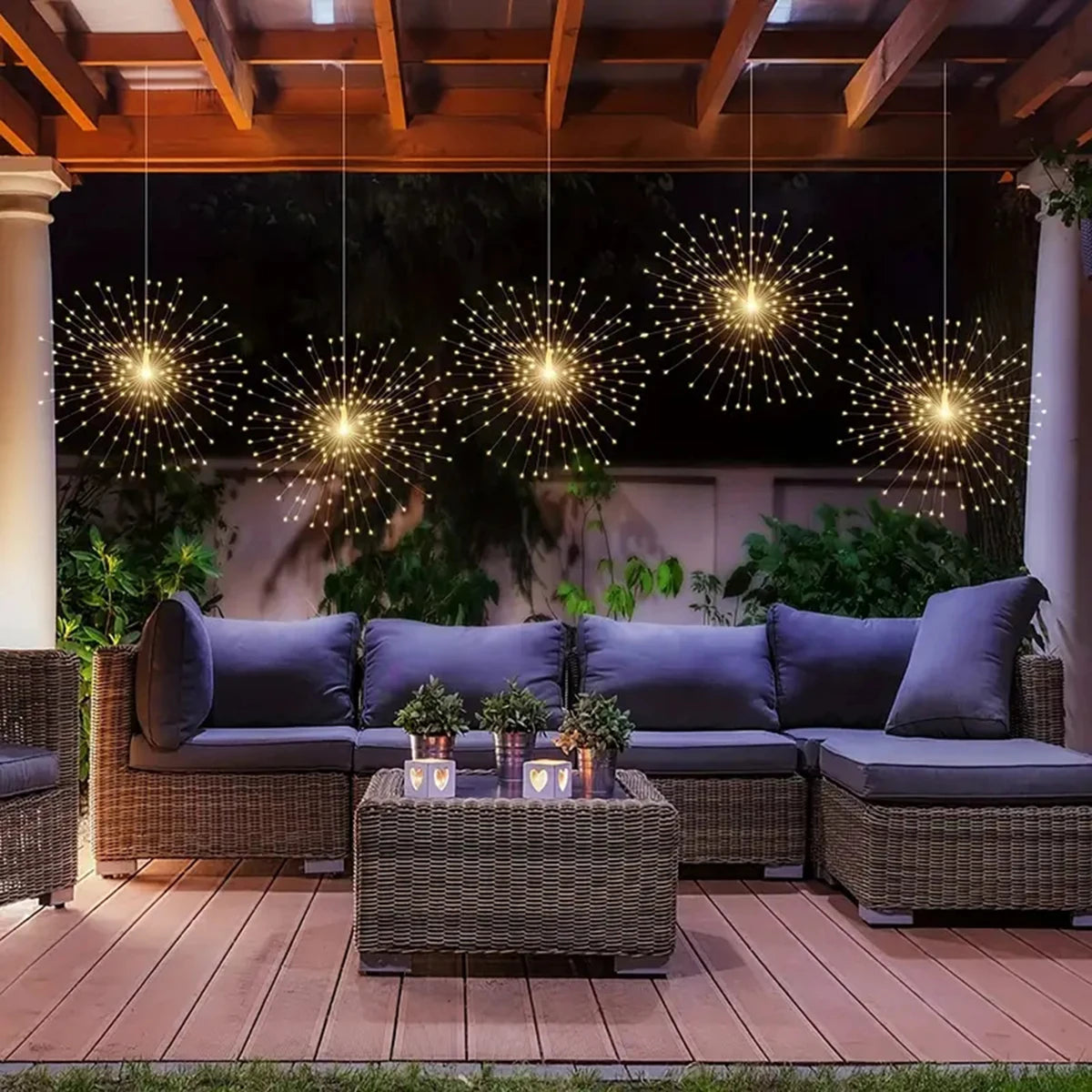 Hanging Solar Fireworks Courtyard Lamps with Remote